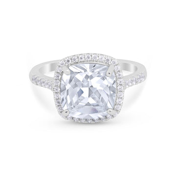 Halo Cushion Cut Engagement Ring Round Simulated CZ 925 Sterling Silver